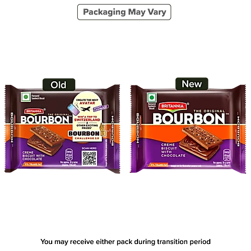 Britannia The Original Bourbon Creme Biscuit - With Chocolate, 60 g